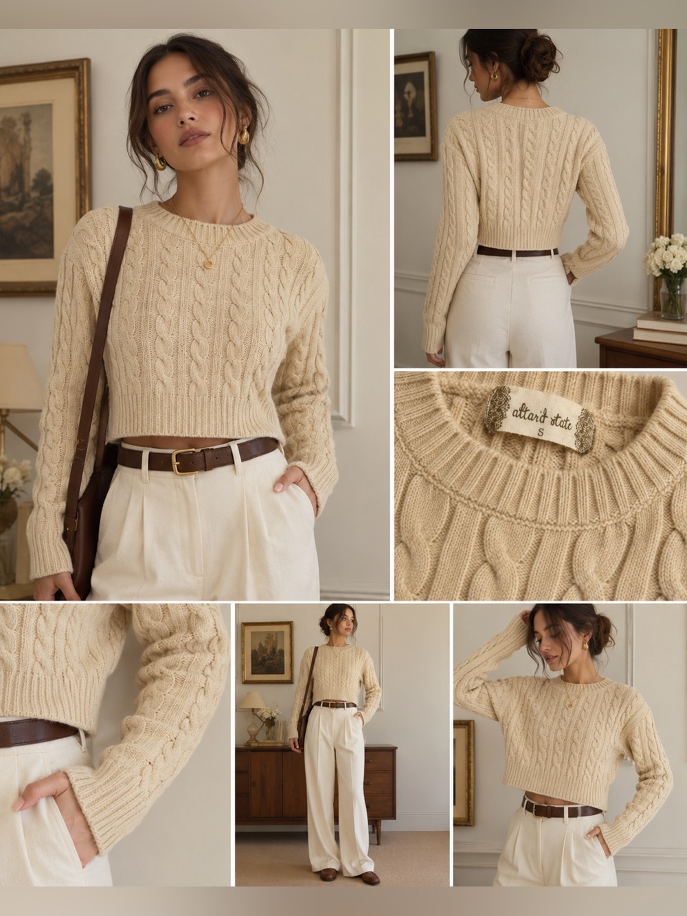 Altar’d State Yellow Cable Knot Cropped Sweater Women’s S Cottagecore Preppy